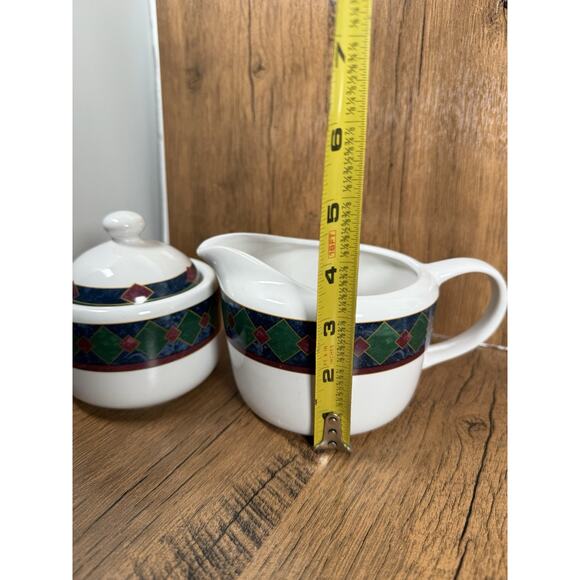 Amalfi Classic by Pfaltzgraff Sugar/cream Bowl Navy Burgundy Dark Green Design - Picture 2 of 6